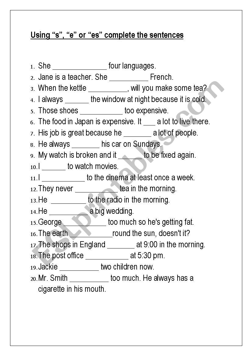 Complete the sheet! worksheet