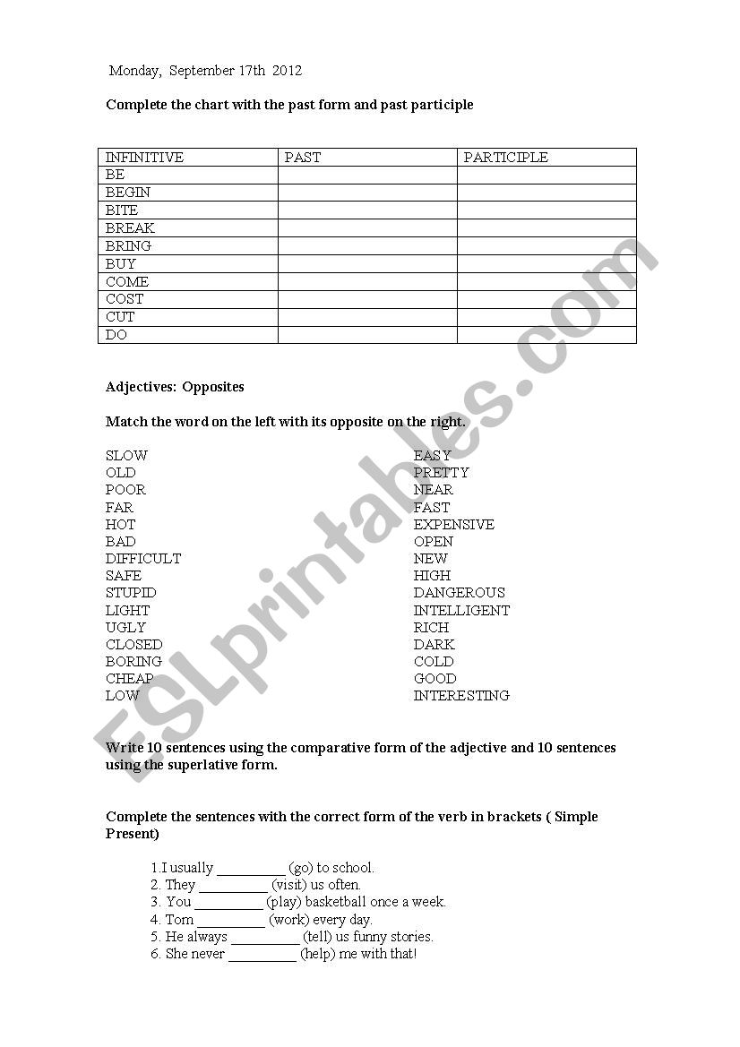 IRREGULAR VERBS, ADJECTIVES, PRESENT SIMPLE & CONTINUOUS