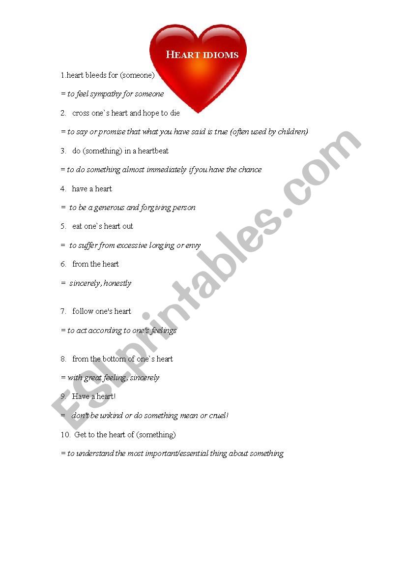 Idioms - heart worksheet