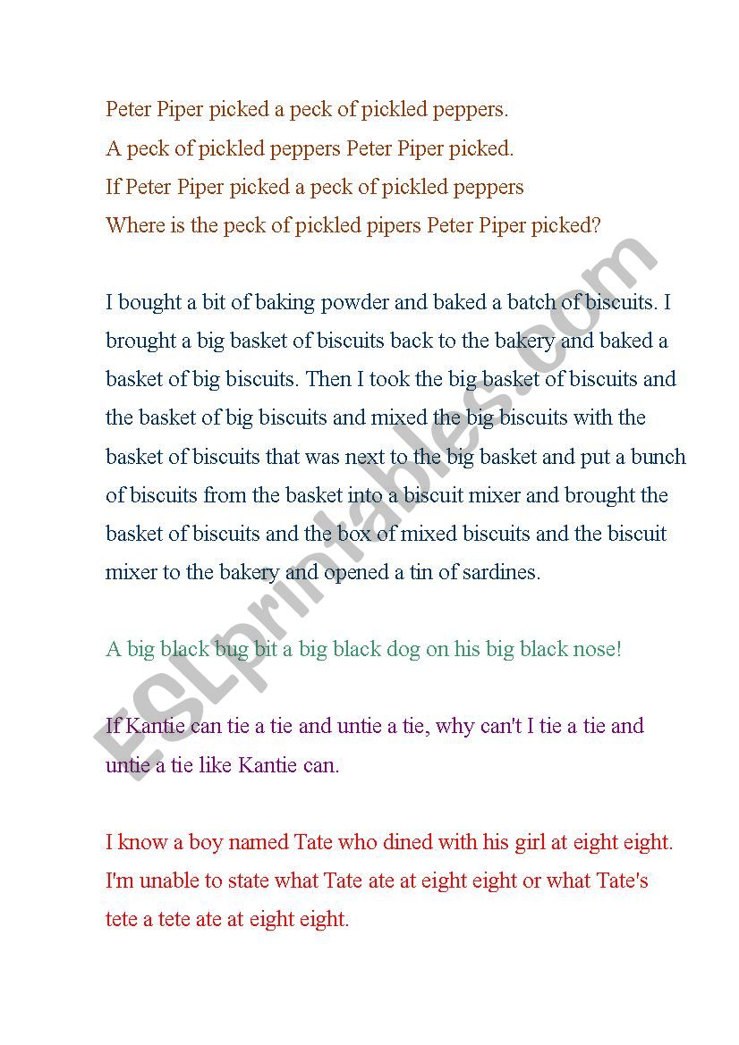 tongue twisters worksheet