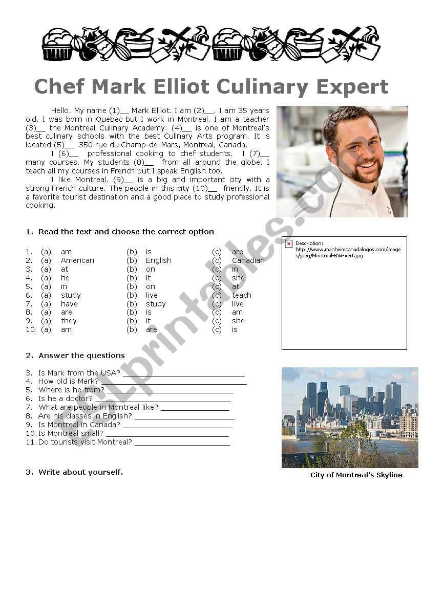 Mark Elliot Culinary Expert worksheet