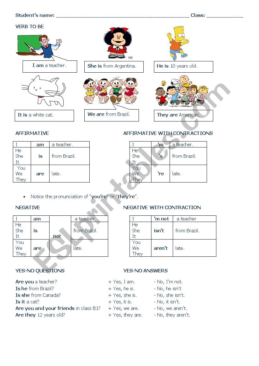 VERB TO BE worksheet