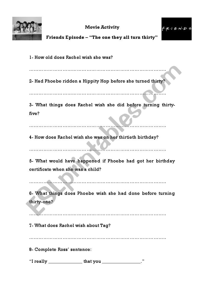 Movie activity - Friends - wishes and regrets
