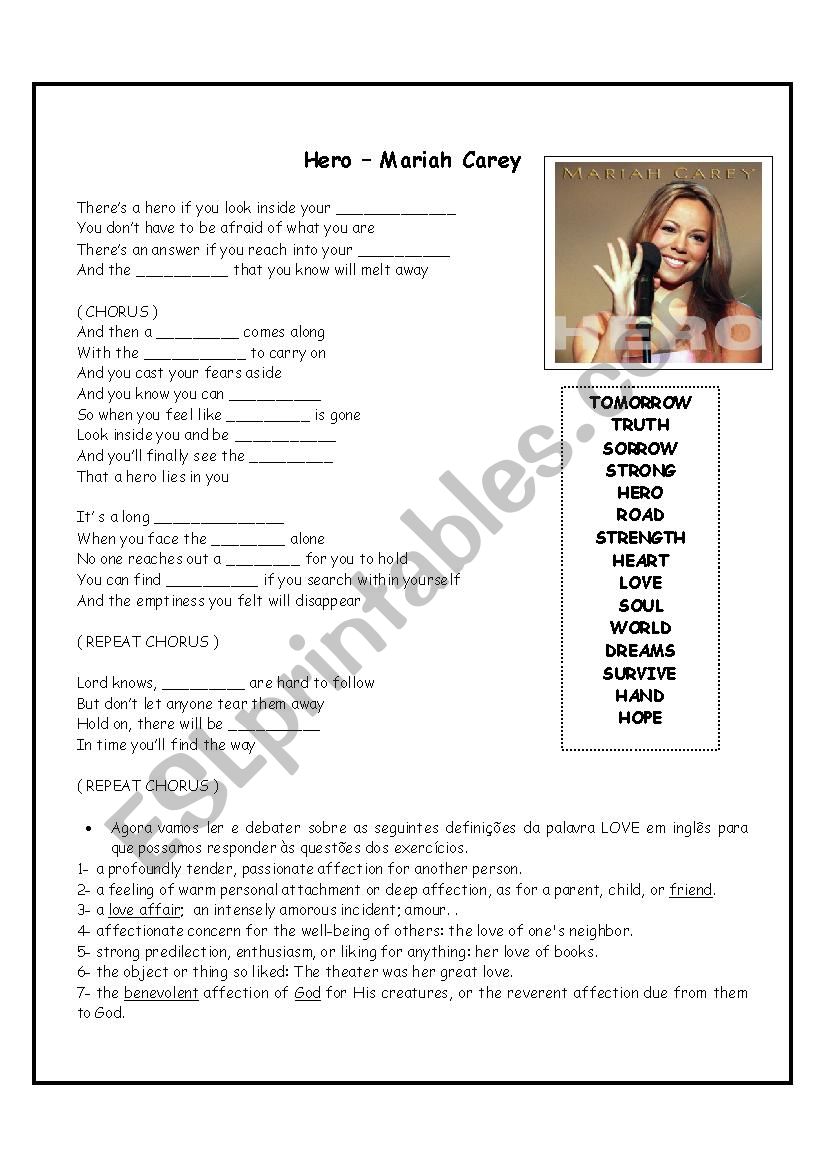 Hero - Mariah Carey worksheet