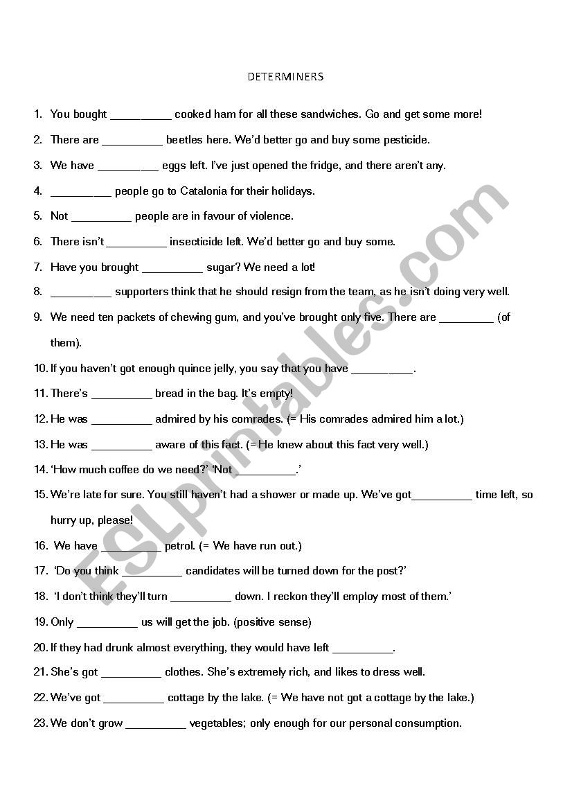 Determiners worksheet