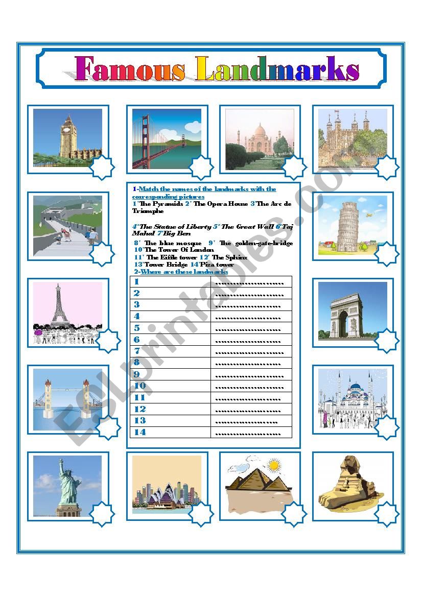 Famous landmarks worksheet
