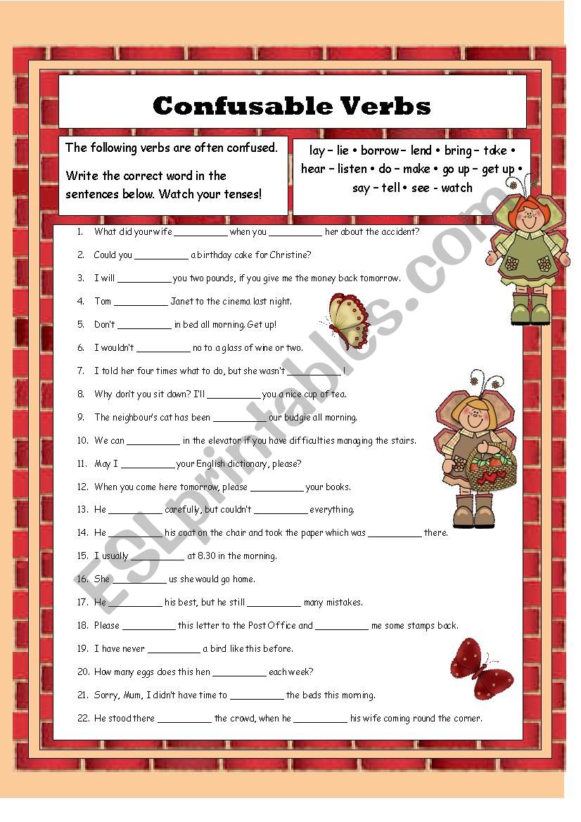 Confusable Verbs worksheet