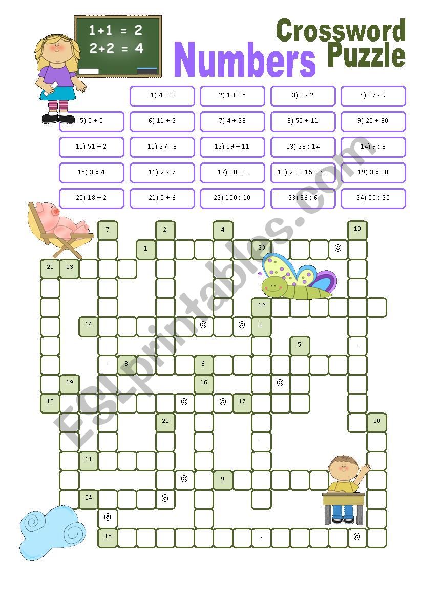 Crossword on Numbers worksheet