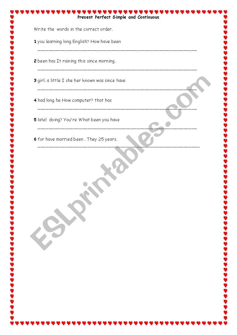 PRESENT PERFECT ACTIVITY worksheet