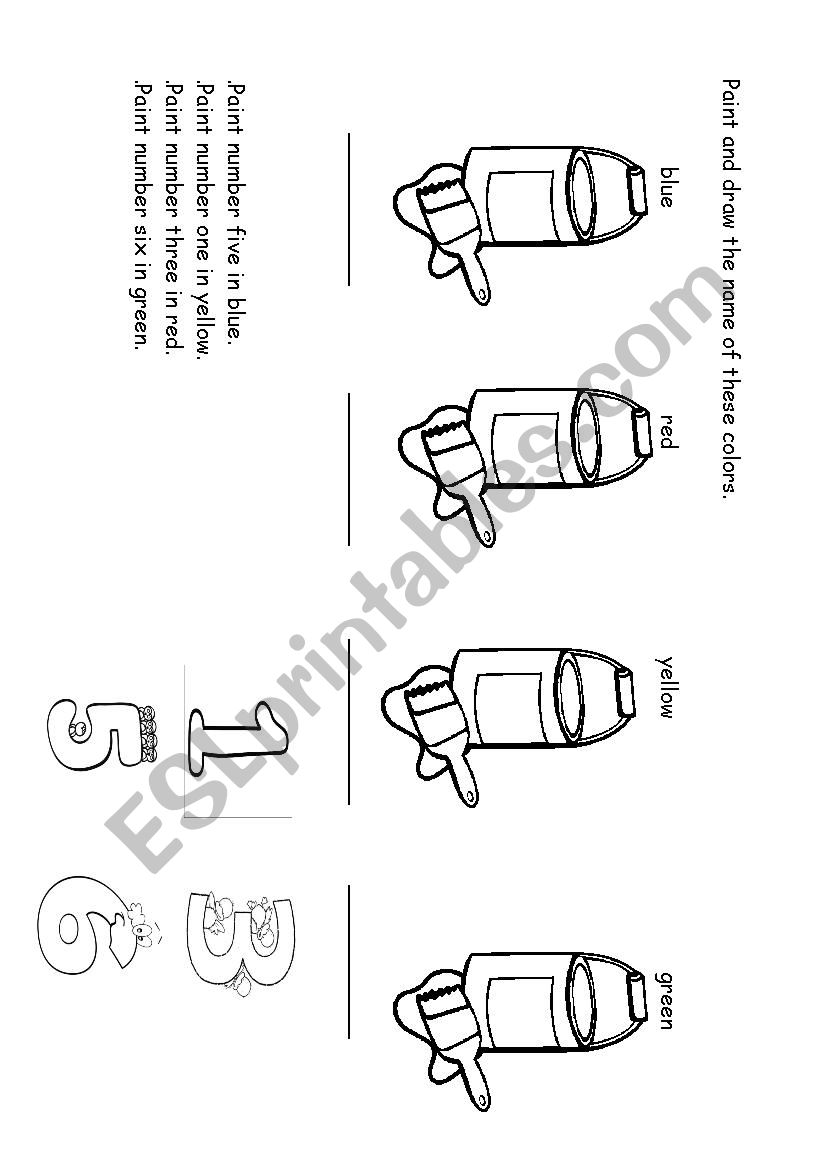 Painting colors and numbers worksheet