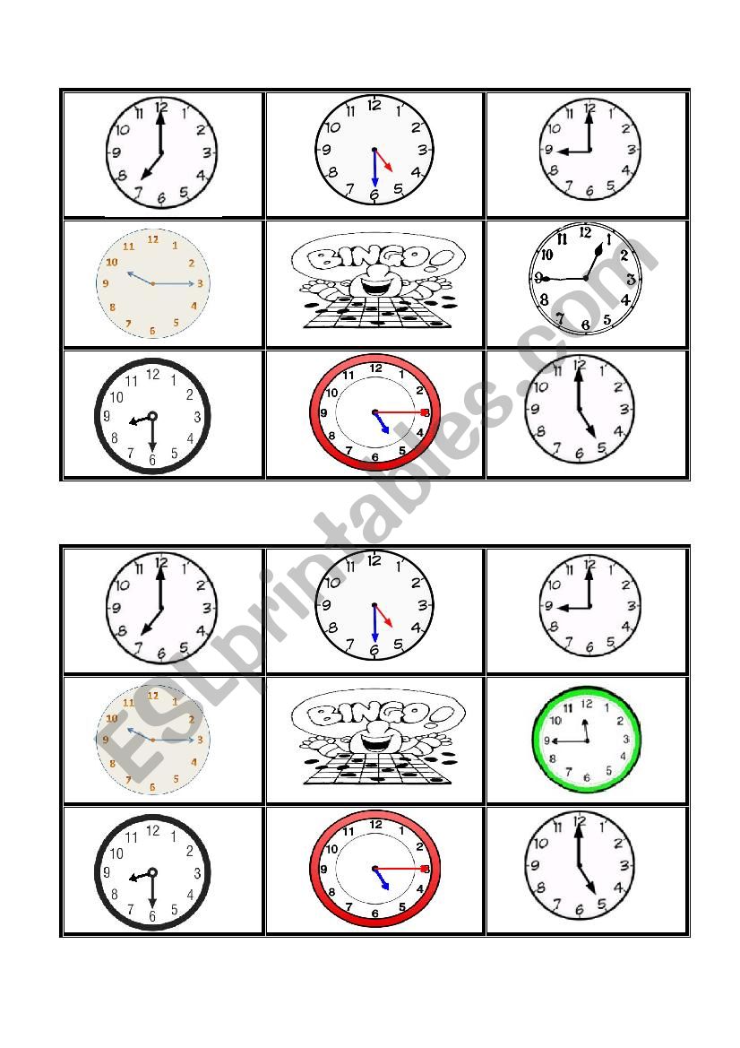 telling the time  bingo 2 worksheet