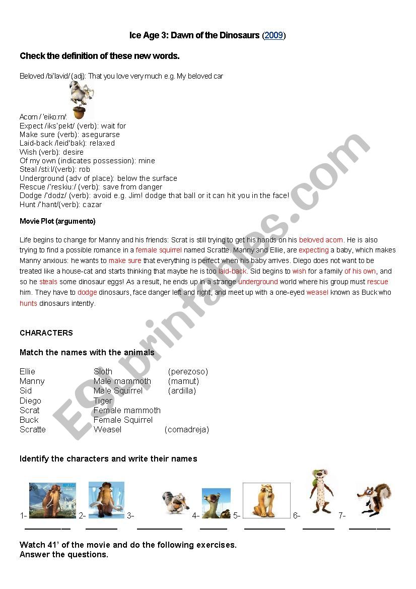 The Ice Age 3 Movie Activity worksheet