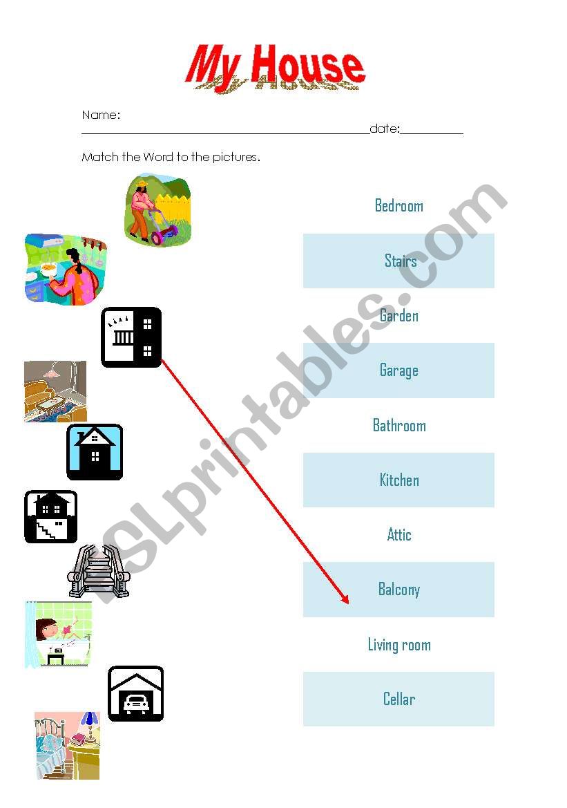 Rooms in the house worksheet