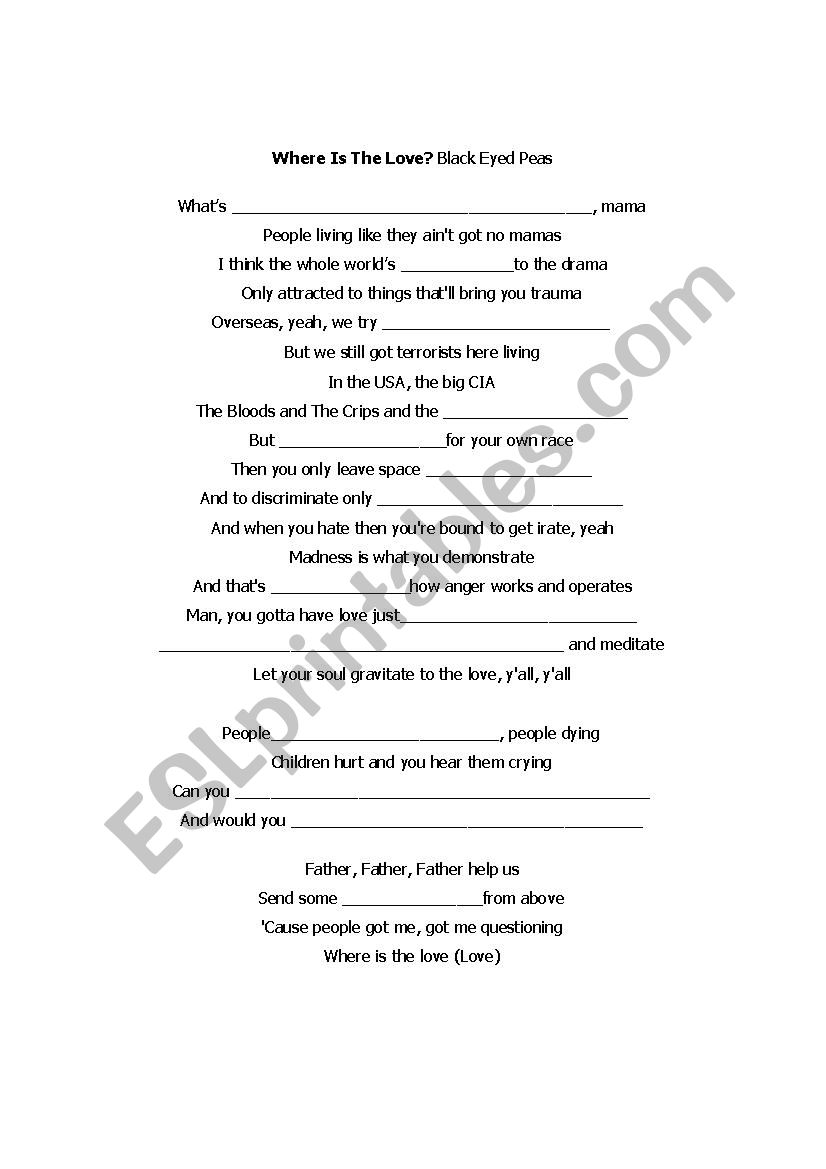 Where is the Love? worksheet
