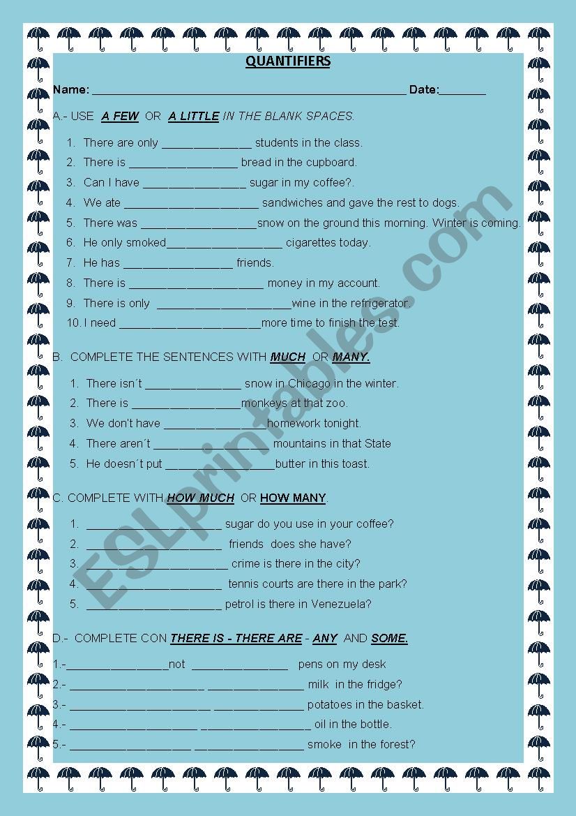 QUANTIFIERS worksheet