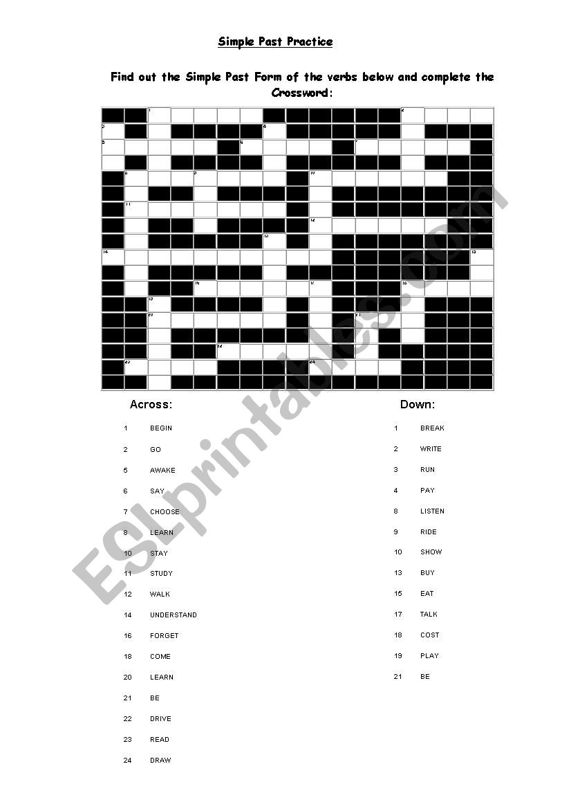 Simples Past Crossword worksheet