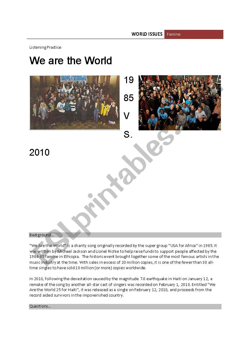 We are the world 1985 Vs. 2010