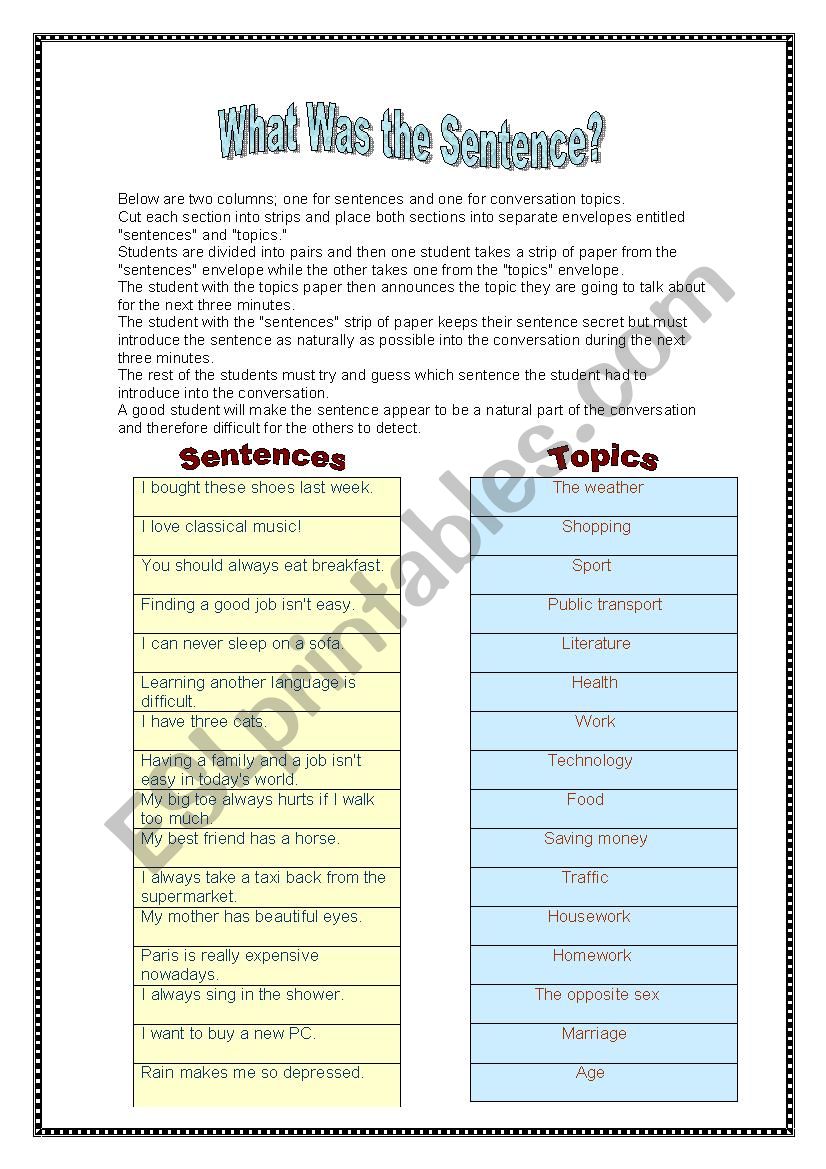 What was the sentence? worksheet