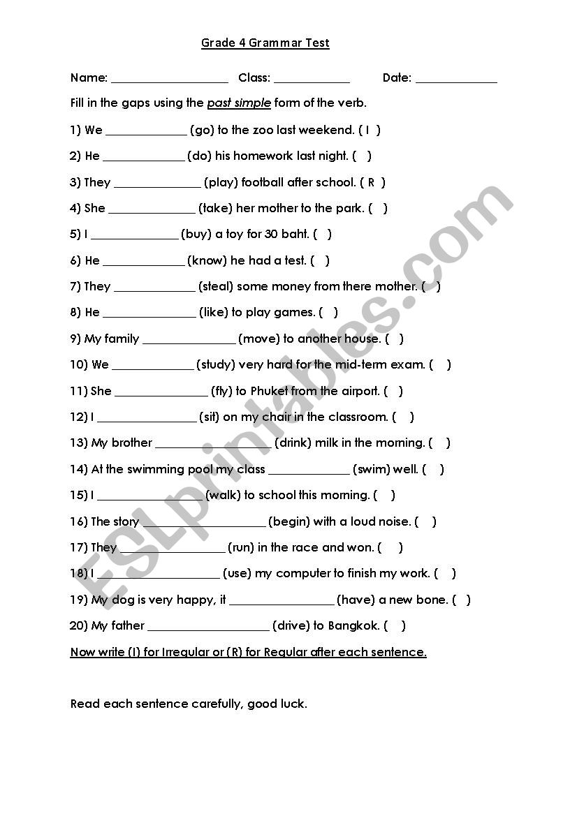 Past Simple Test worksheet