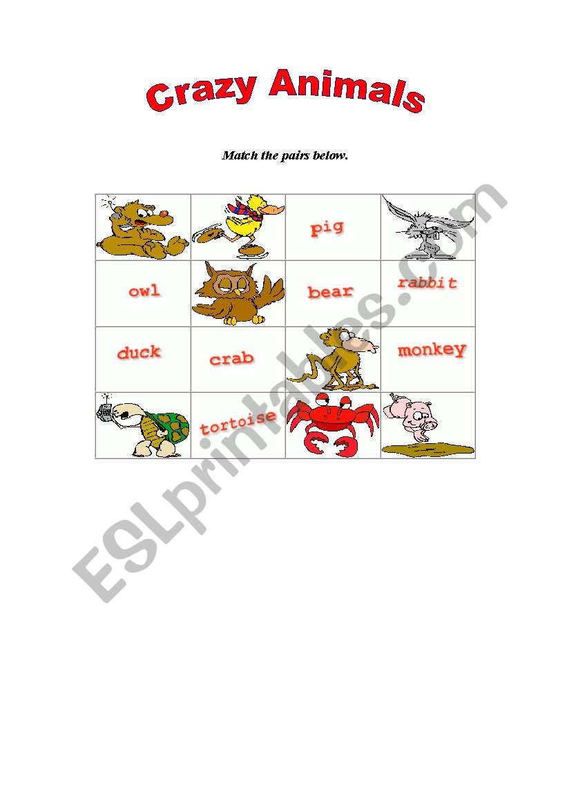 Crazy Animals-memory game worksheet