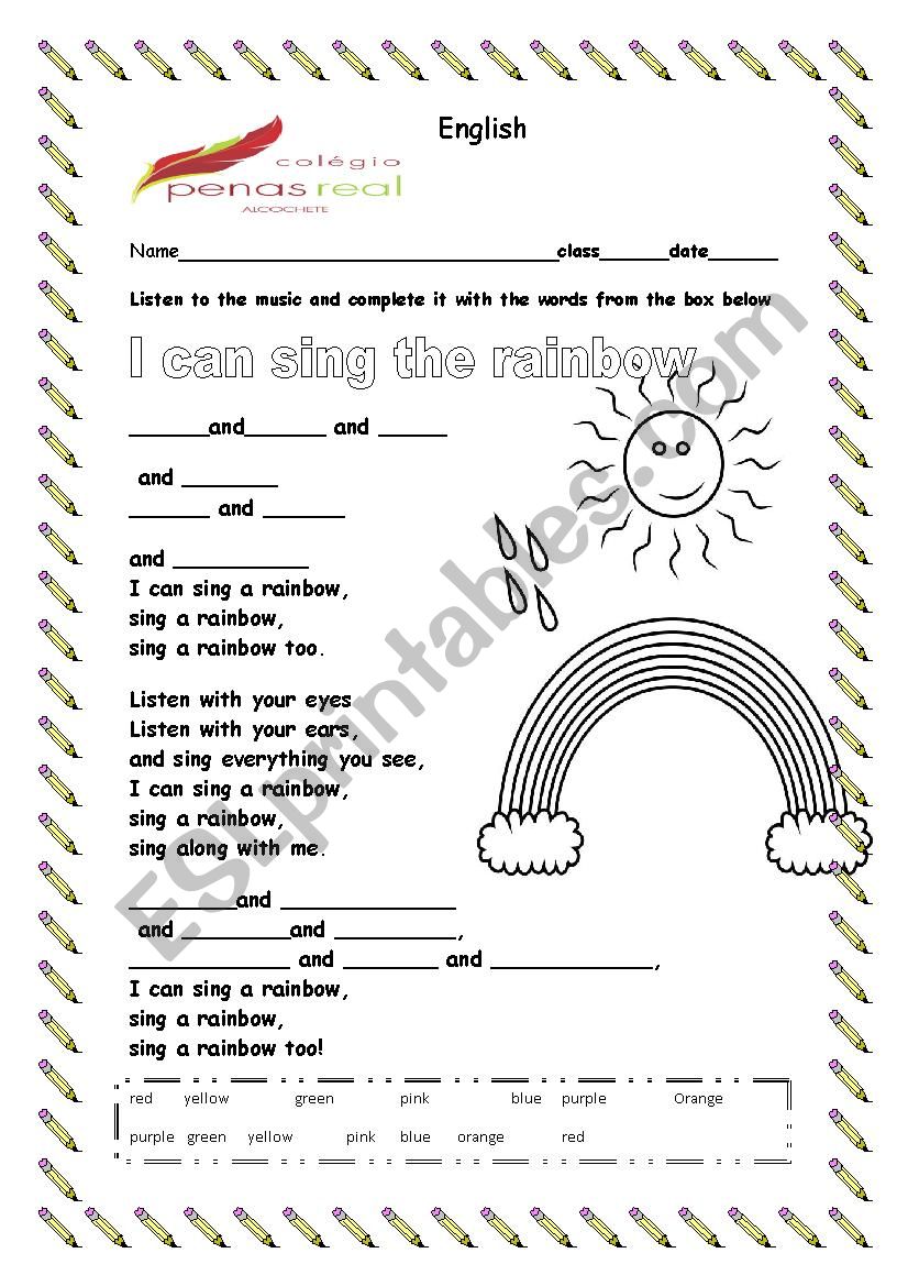 I can sing a rainbow worksheet