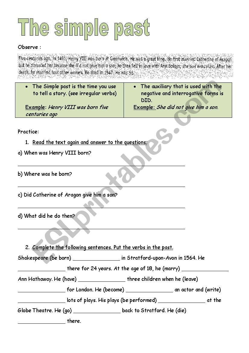 The simple past worksheet