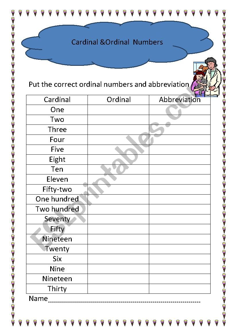 cardinal worksheet