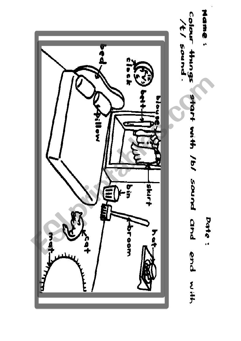 In my bedroom worksheet