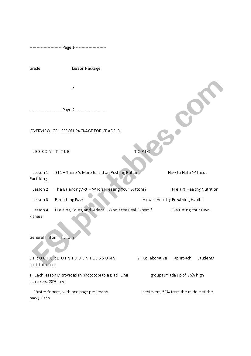 Health worksheet