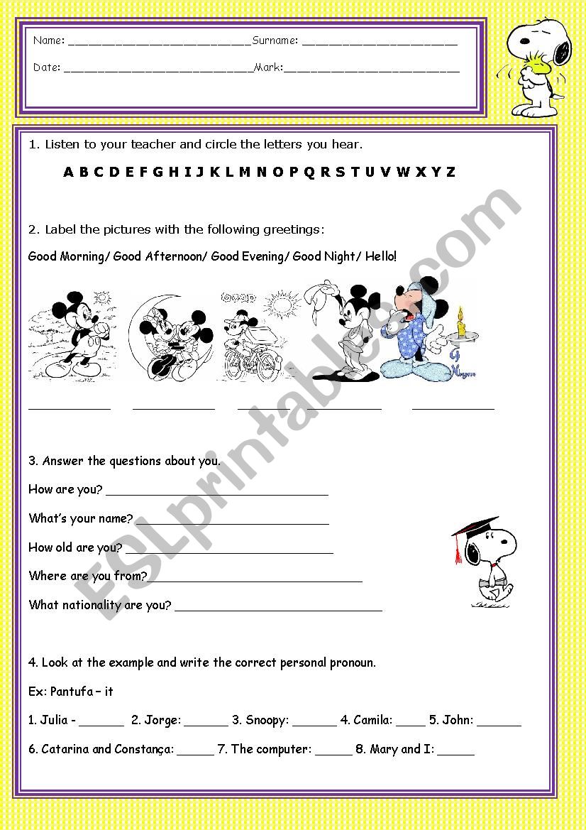 Revision Test for 3rd grade worksheet