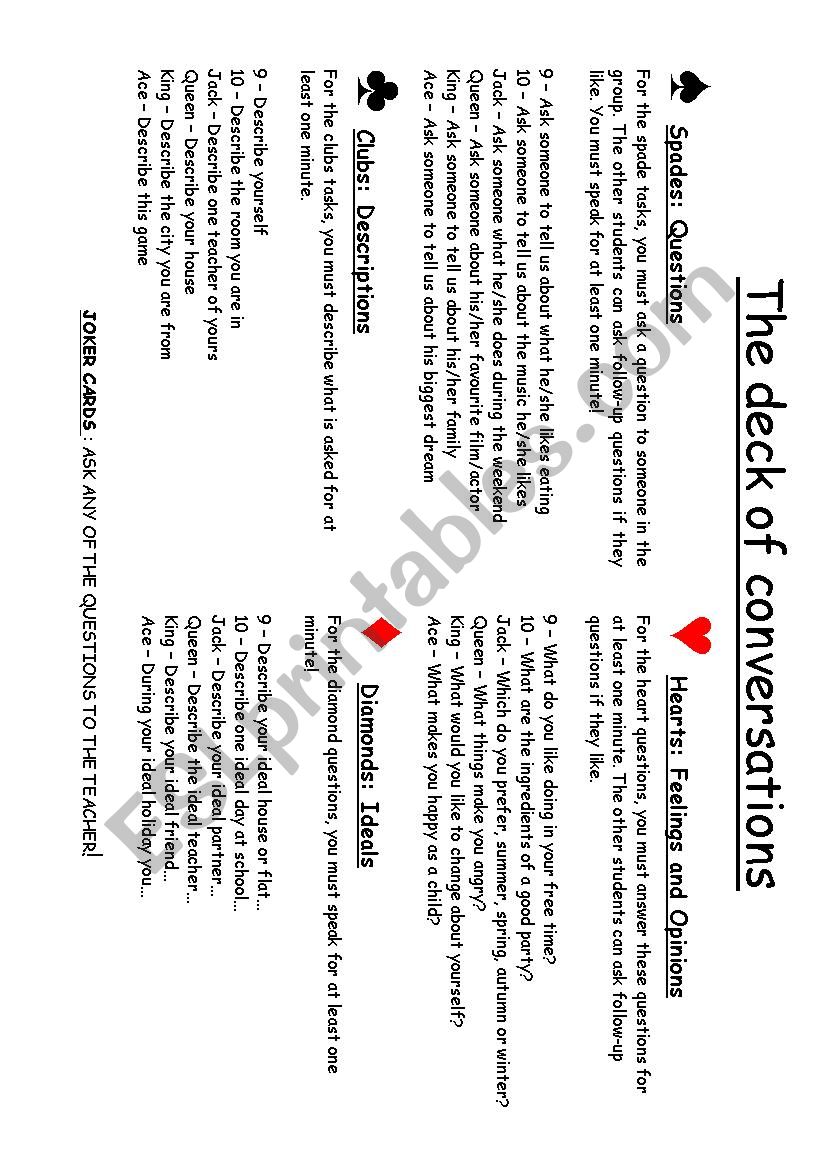 The deck of conversations worksheet