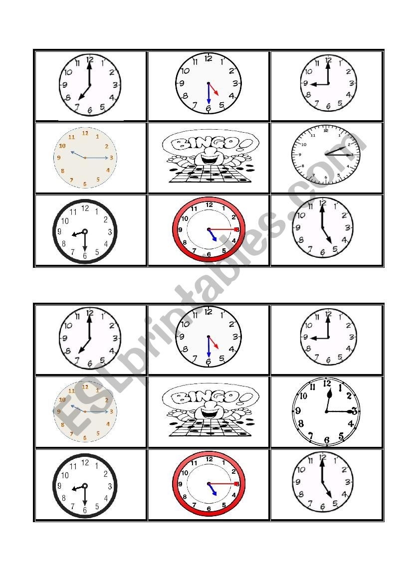 Telling the time bingo 3 worksheet