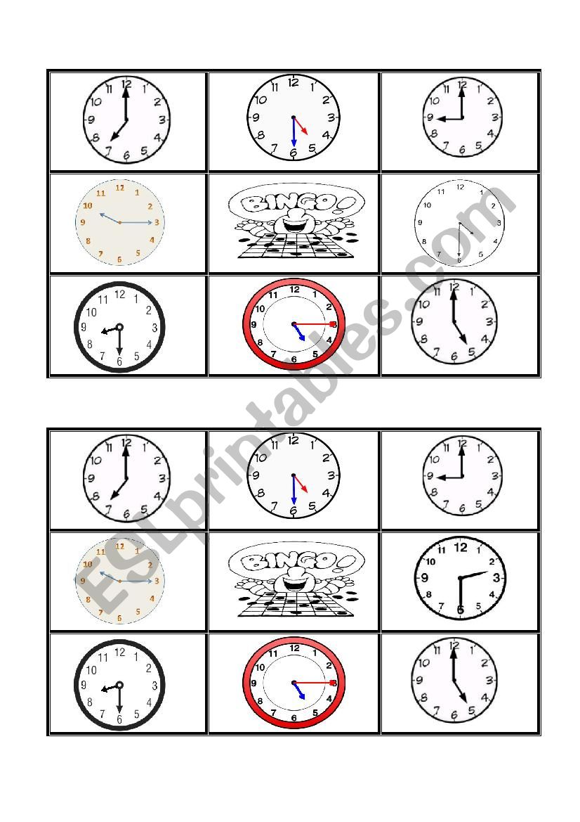 telling the time  bingo 4 worksheet