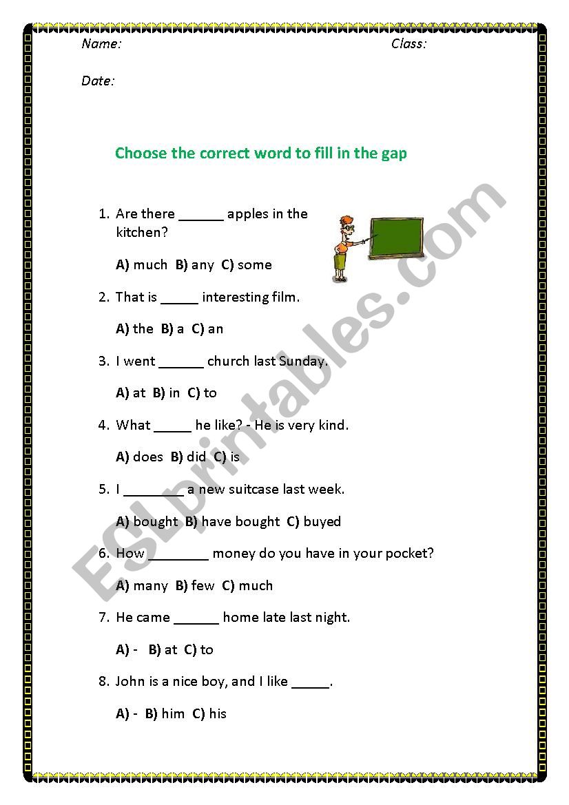 Test with key worksheet