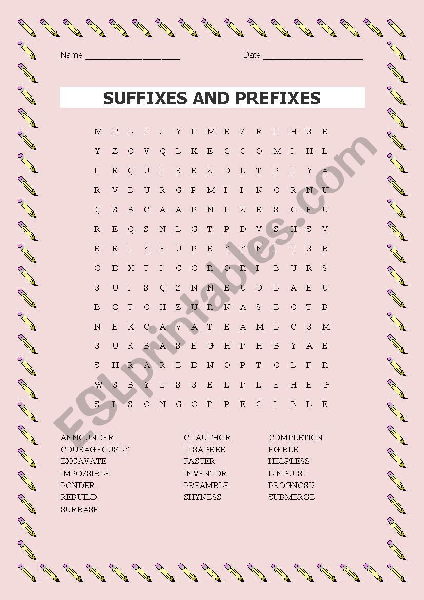 PREFIXES AND SUFFIXES worksheet
