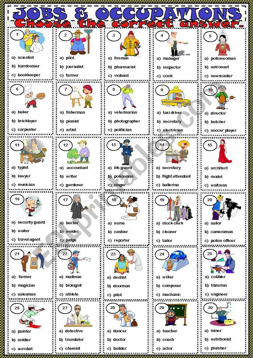 JOBS & OCCUPATIONS - MULTIPLE CHOICE