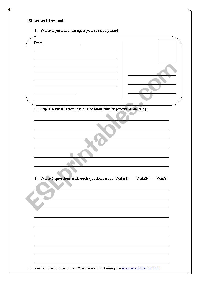 Short writing activities worksheet