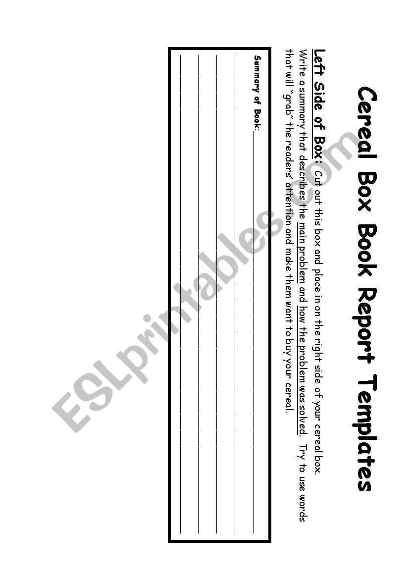 Cereal Box Book Report worksheet