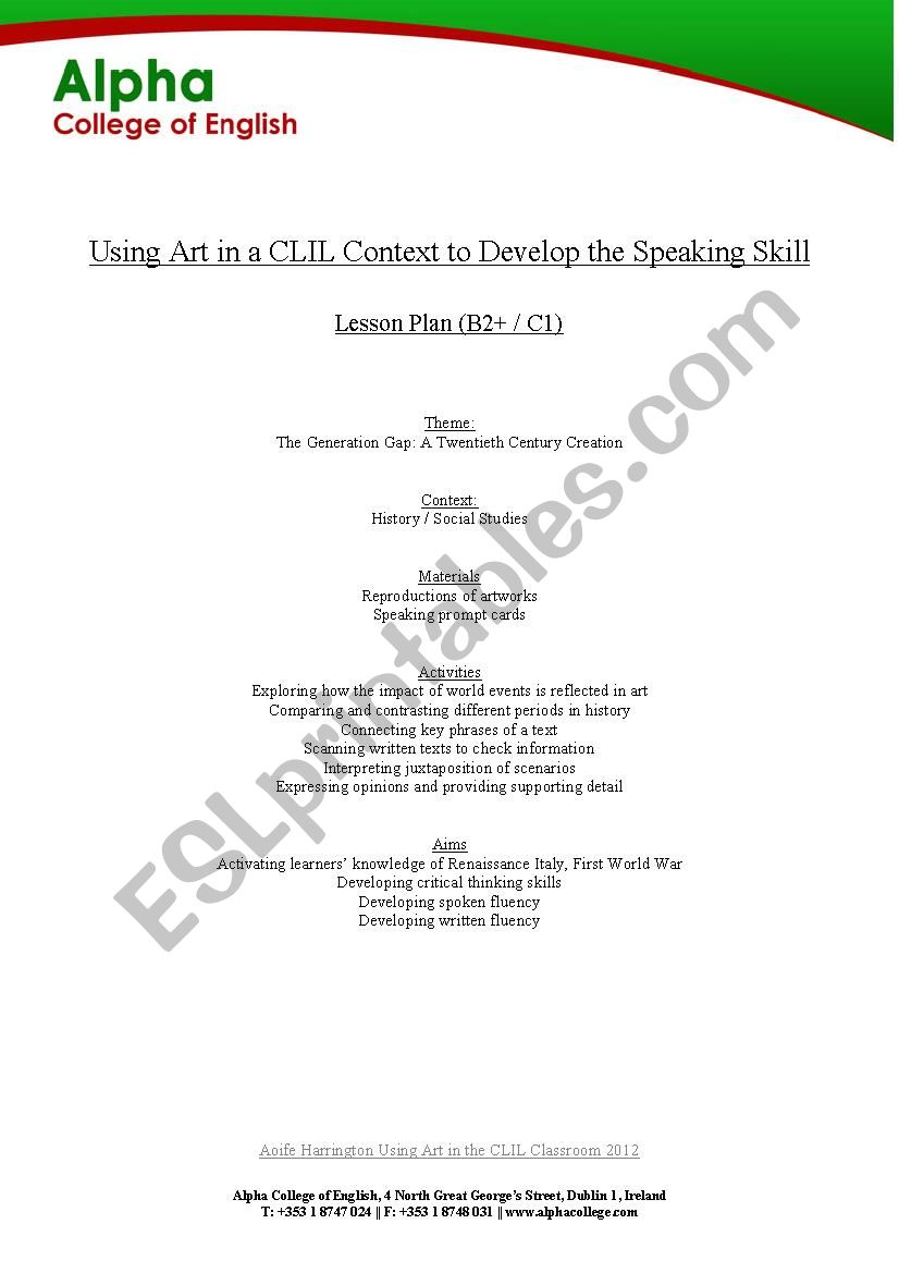 Using Art in the CLIL Classroom Lesson Plan (Images and Cards; Texts in separate documents)