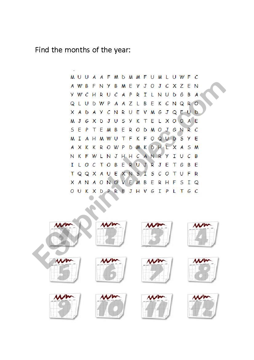 wordsearch months of the year worksheet