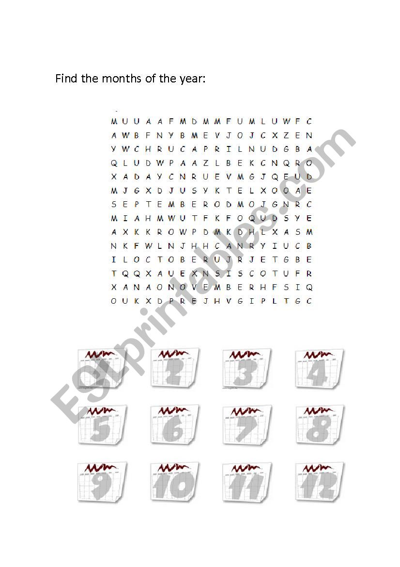 wordsearch months of the year worksheet