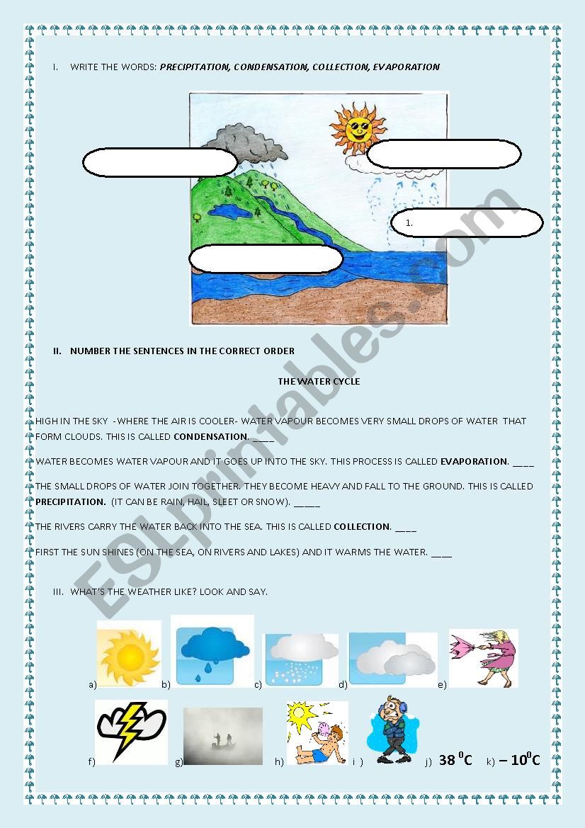 Water Cycle and Weather worksheet