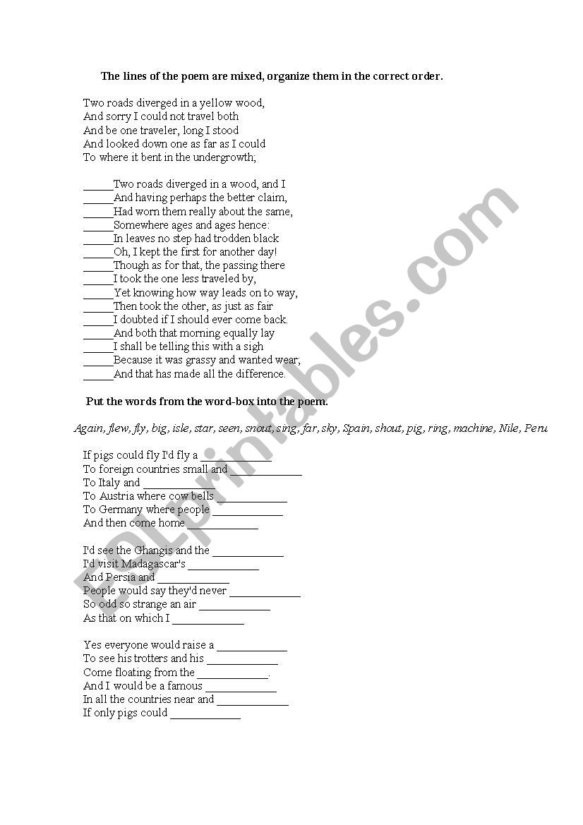 Poetry brainteaser worksheet