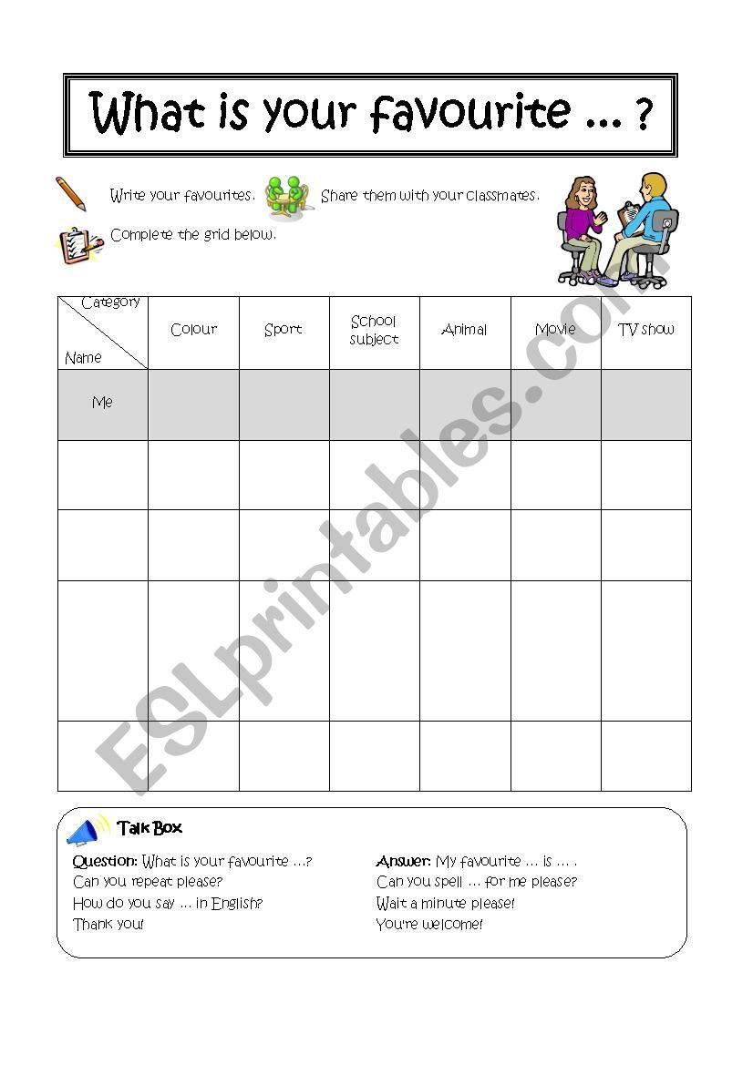 What is your favourite ... ? worksheet