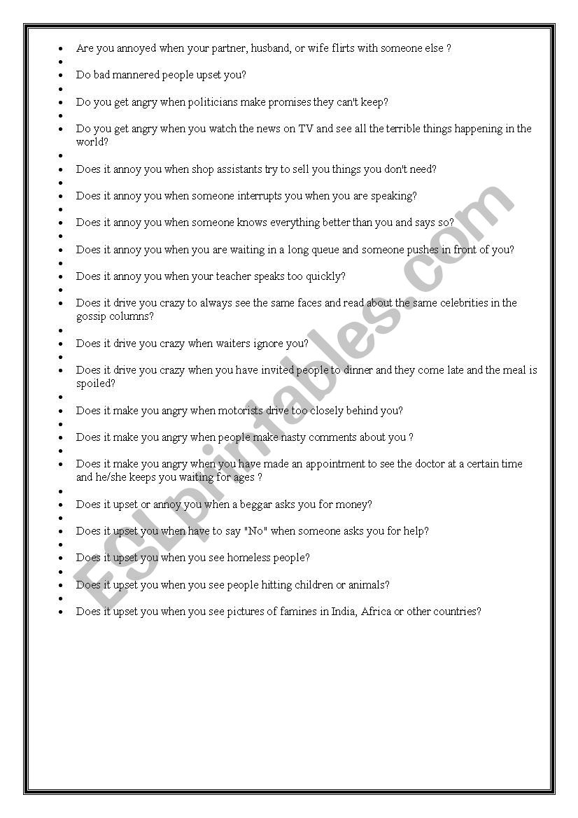 Speaking activity worksheet