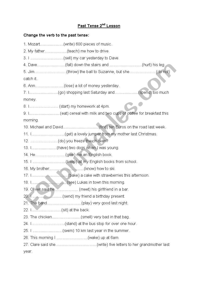 past tense worksheet