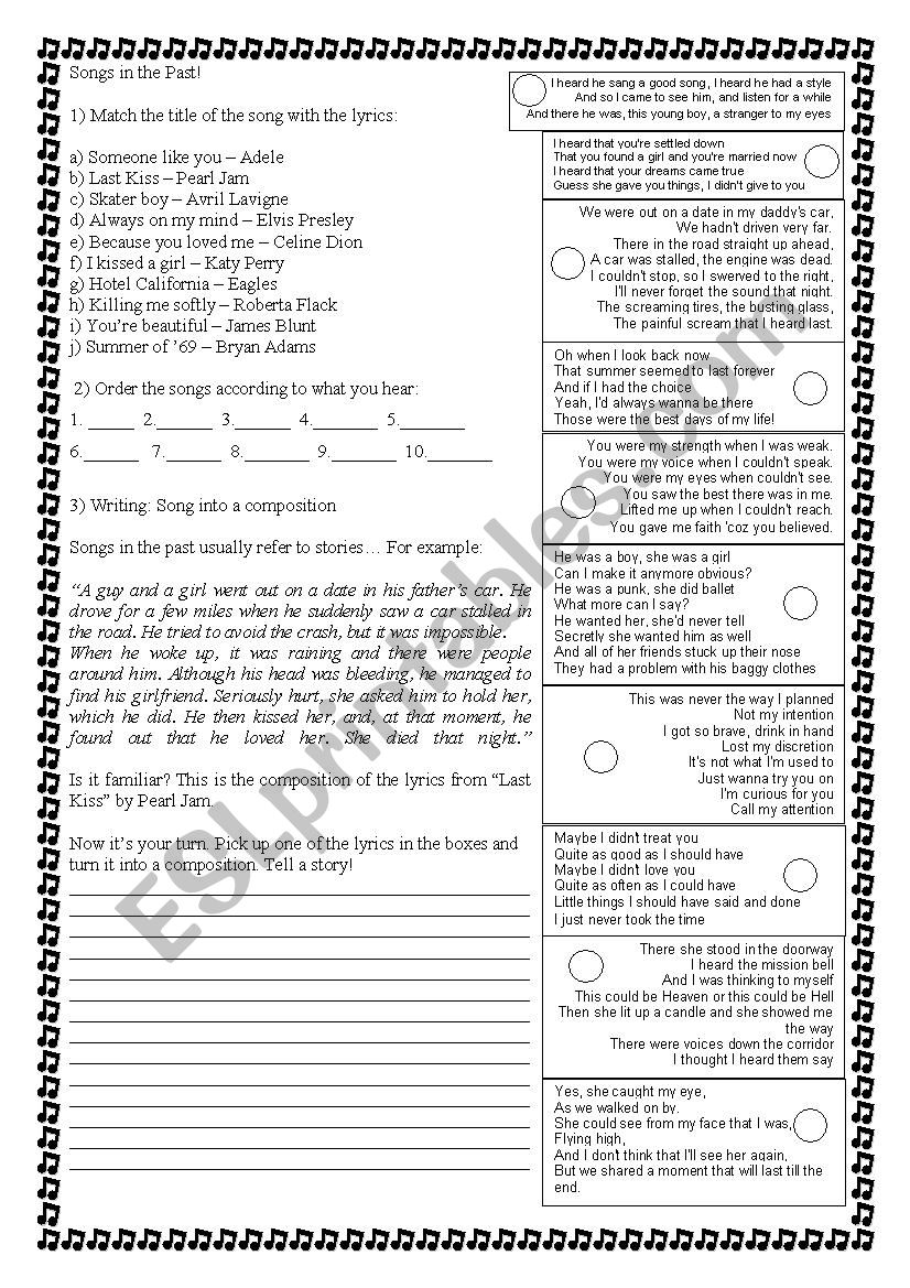 Songs in the Past Simple! worksheet