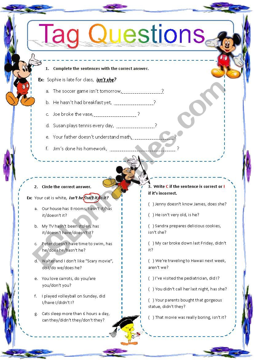 Tag questions exercises worksheet