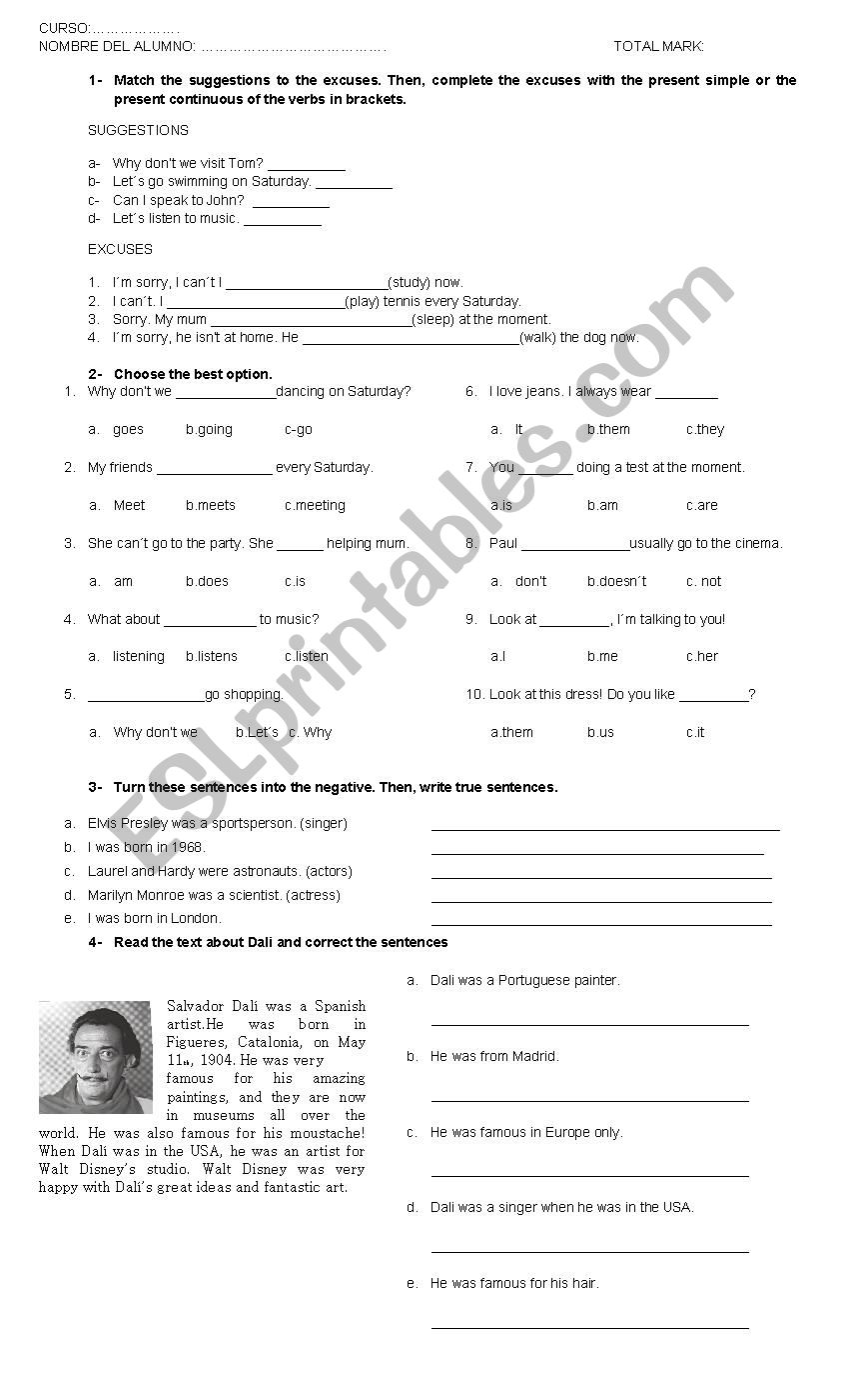 Grammar test worksheet