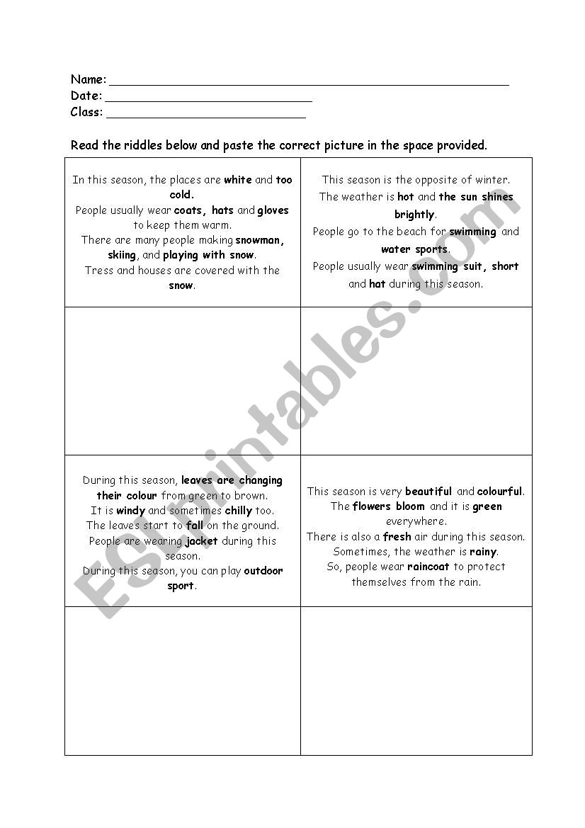 SeasonsÂ´ Riddles worksheet